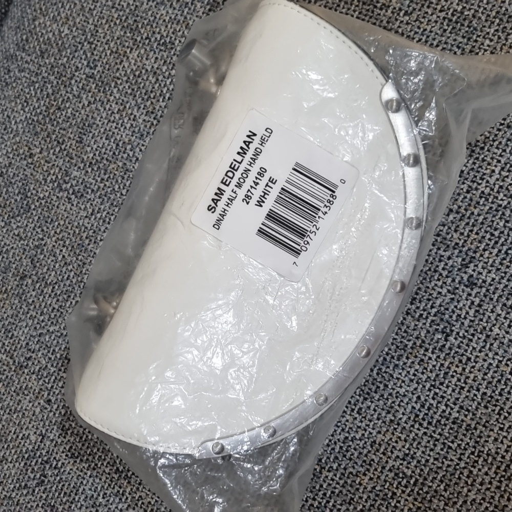 Sam Edelman Dinah Half Moon Handheld/Crossbody Small Bag White w/Silver Hardware - Picture 16 of 16